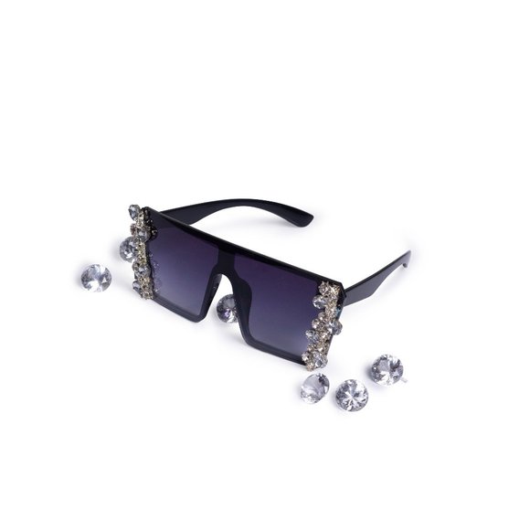 Diamond embroidered black square sunglasses - Picture 1 of 1